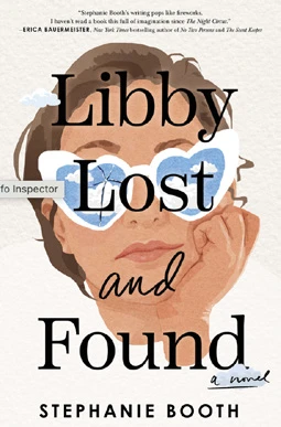 Book cover for Stephanie Booth’s novel Libby Lost and Found, featuring an illustrated woman’s face partly obscured by clouds and torn paper.